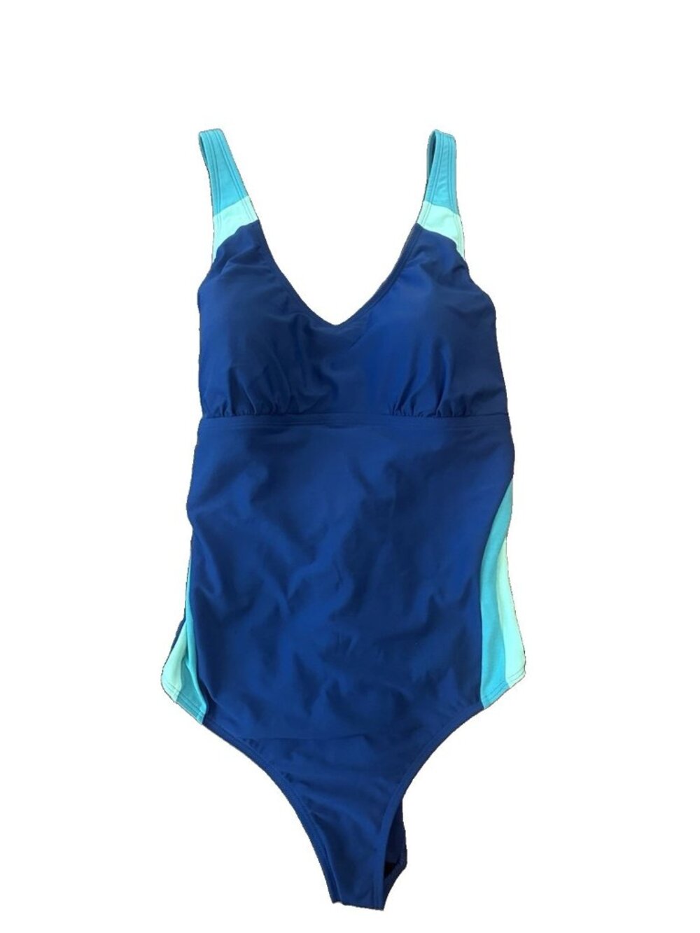 Lands End One Piece Womens Swimsuit 22W Blue Colorblock Tummy Control Swimming